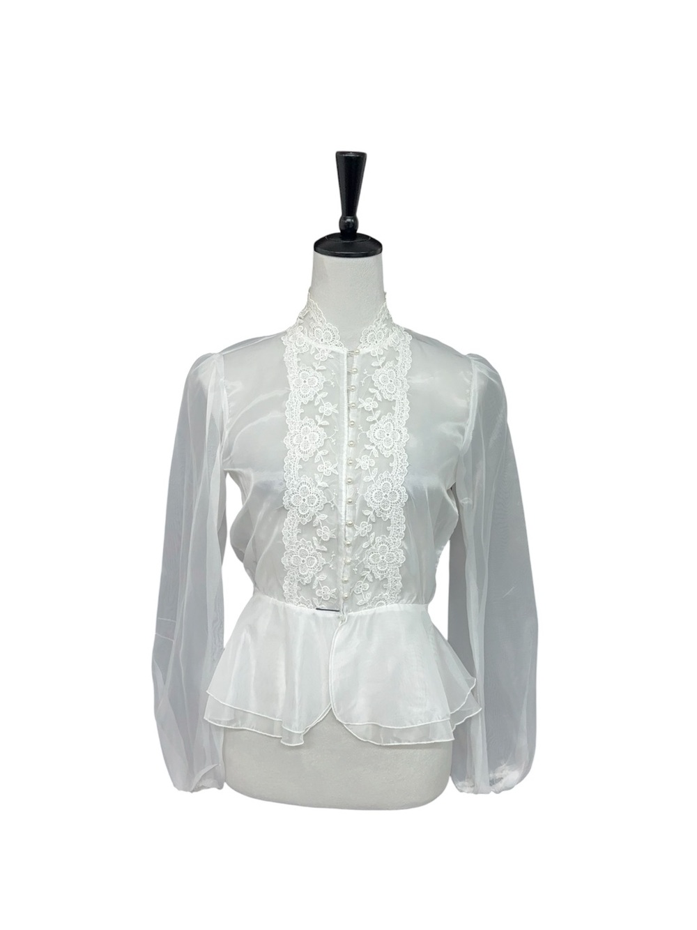 Vintage Style White Sheer Lace Victorian Blouse S/M - Picture 2 of 10
